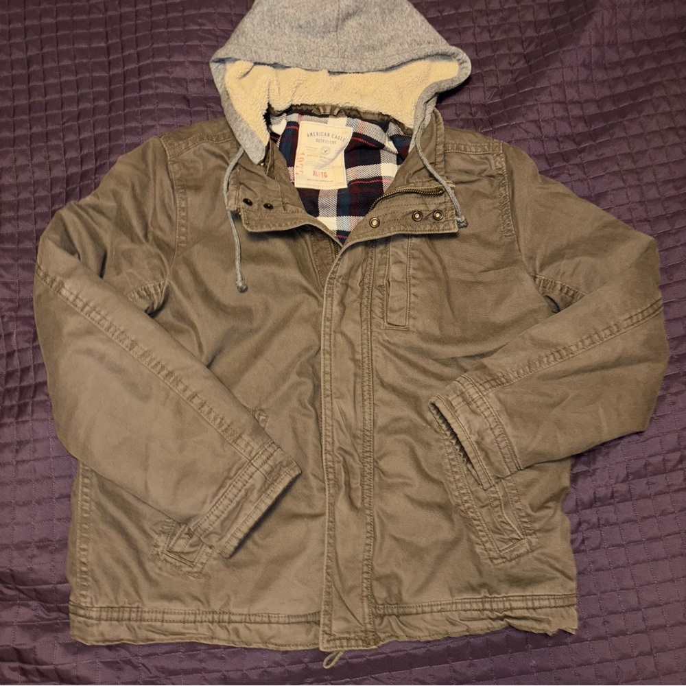 American Eagle Outfitters Green Jacket with Removable Hood